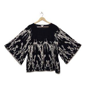 Est. 1946 Flowy Boho Blouse Bell Sleeves Abstract Embroidery Good Condition - L